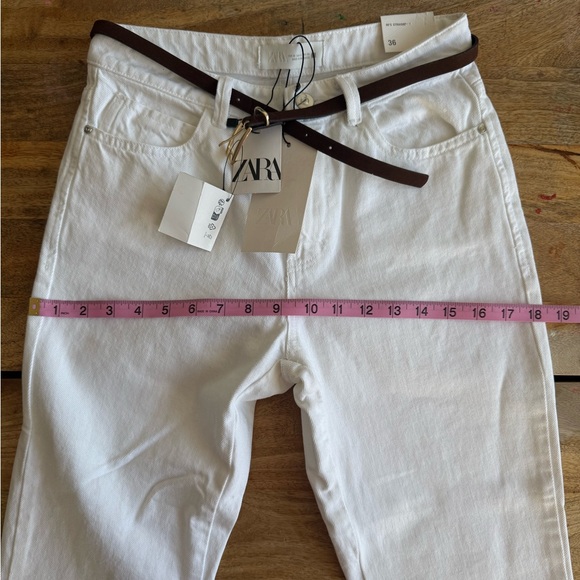 90s High-Waisted Straight Jeans with Belt, White, Zara, NWT - Picture 5 of 11